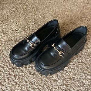 Size 7 princess Polly black chunky platform loafers with gold hardware